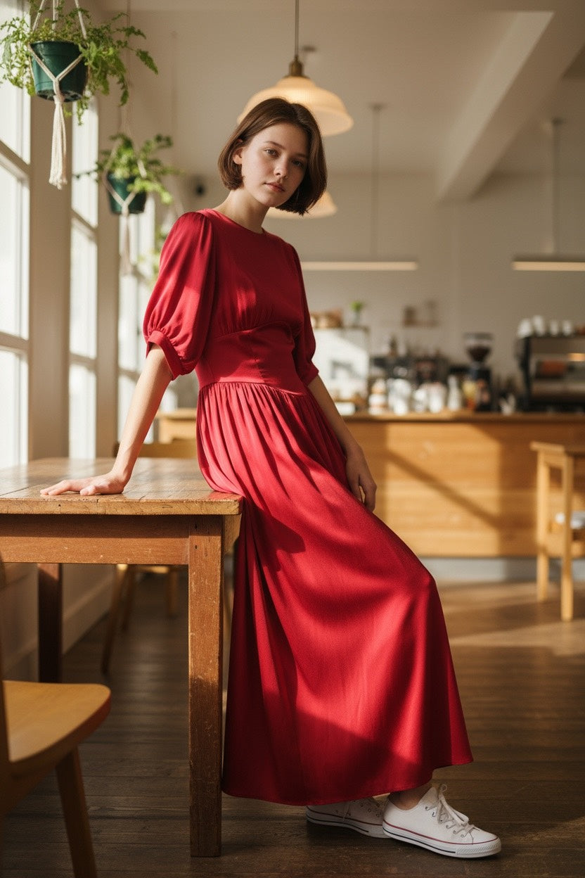 ギャザーフレアワンピース