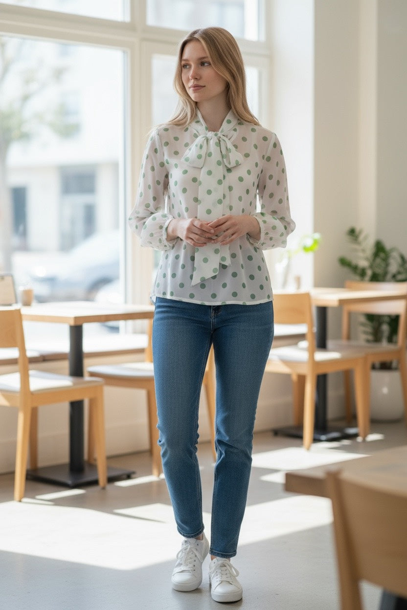 グリーンドットブラウス