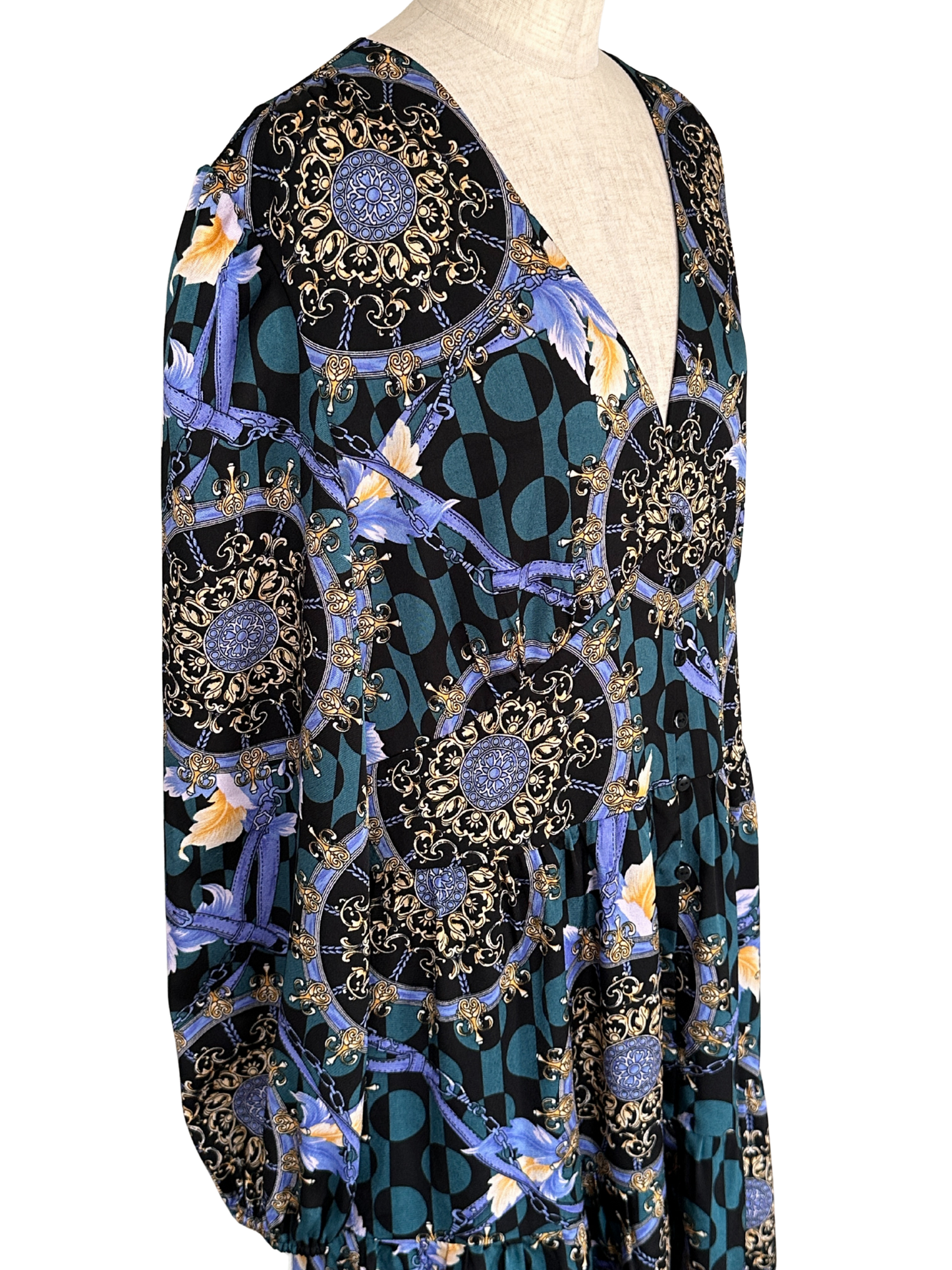 グリーン ボタンワンピース