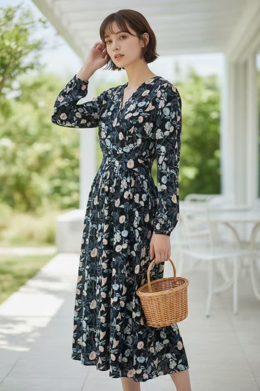 花柄 カシュクールワンピース