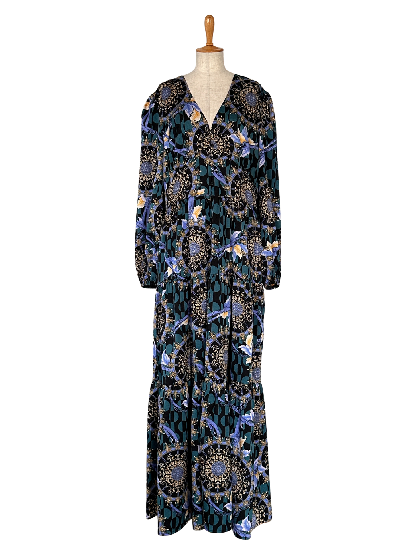 グリーン ボタンワンピース