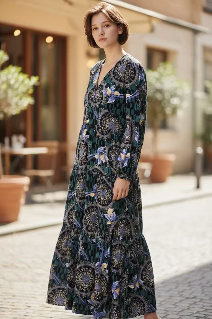 グリーン ボタンワンピース