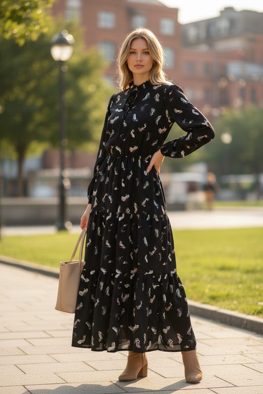 ハイヒール　リボンカラーワンピース