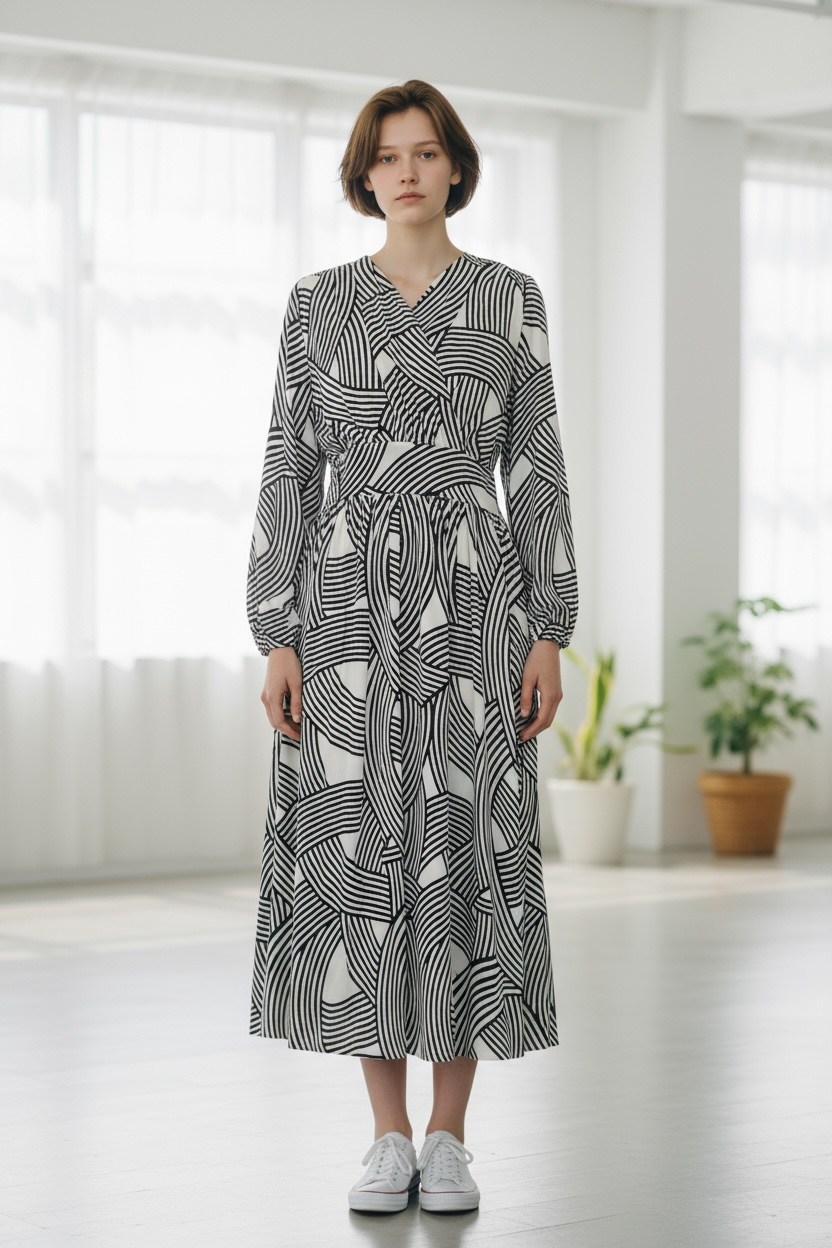 流線 カシュクールワンピース 【ゆったり】