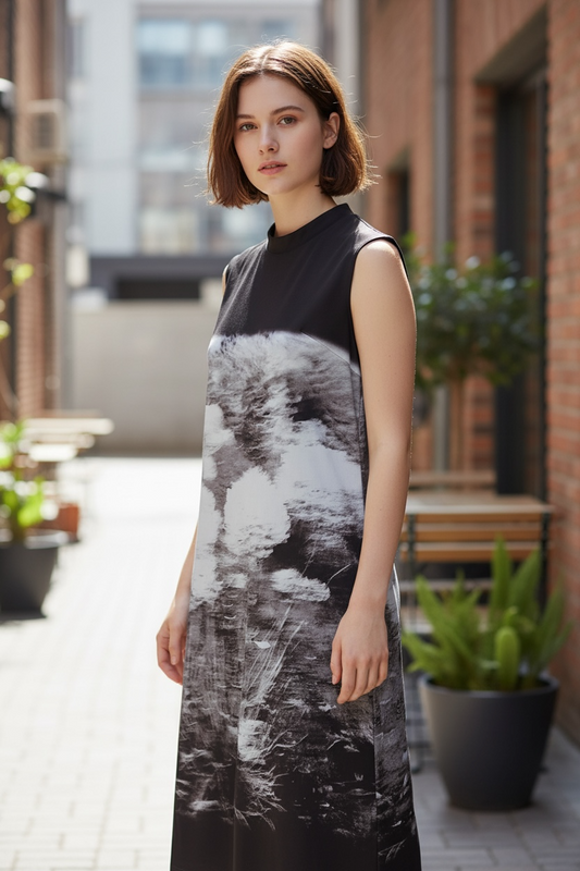 スタンドカラーストレートワンピース