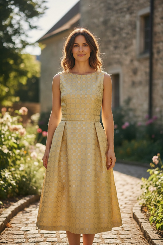 イエロー タックワンピース