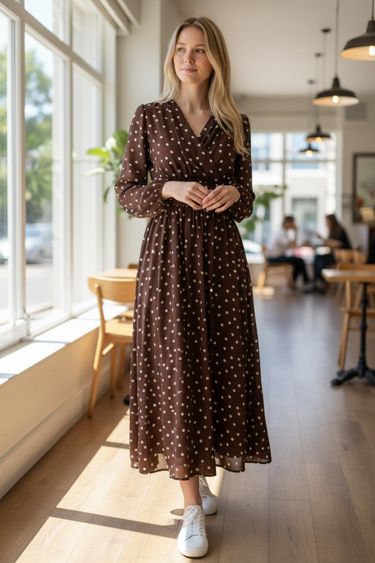 ブラウンドット カシュクールワンピース