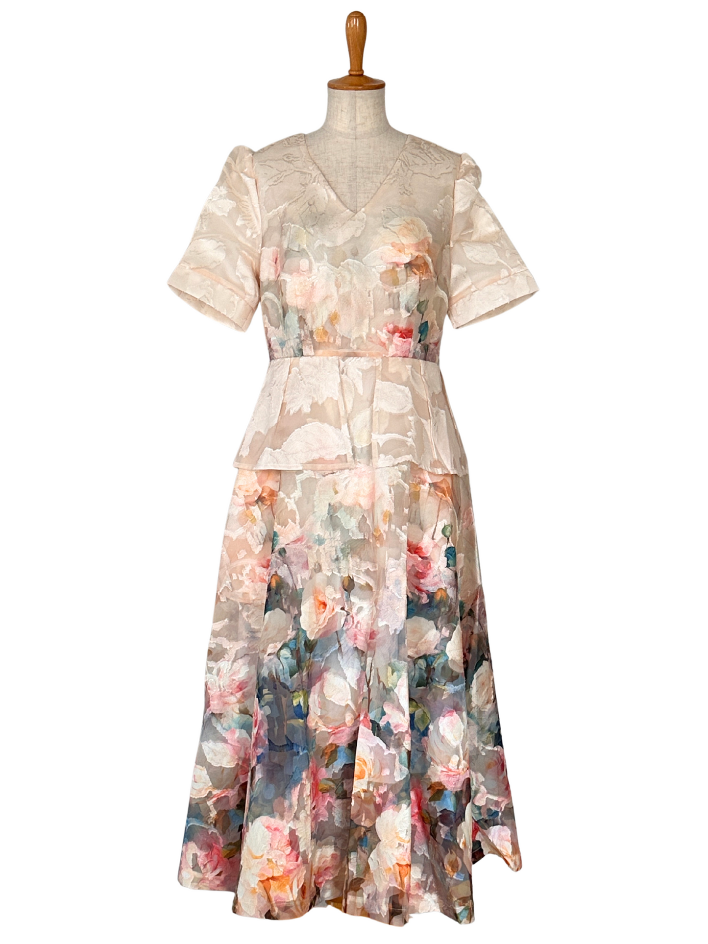 花柄 ペプラムワンピース